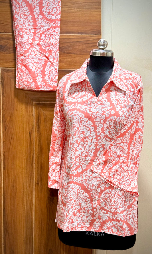 Coral collar co-ord set