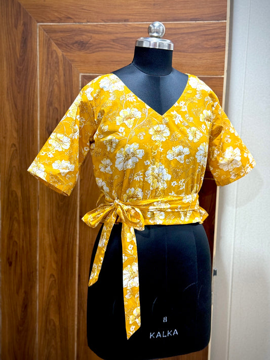 Floral yellow wrap crop top